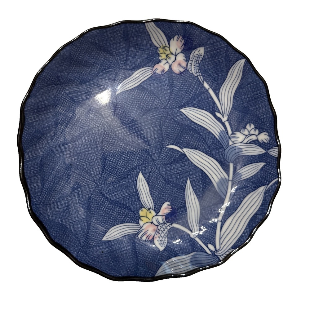 Japanese Style Blue Floral Porcelain Salad Dessert Plate 7.5" Scalloped Edge